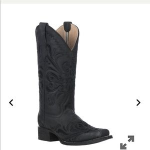 Black square toe boots